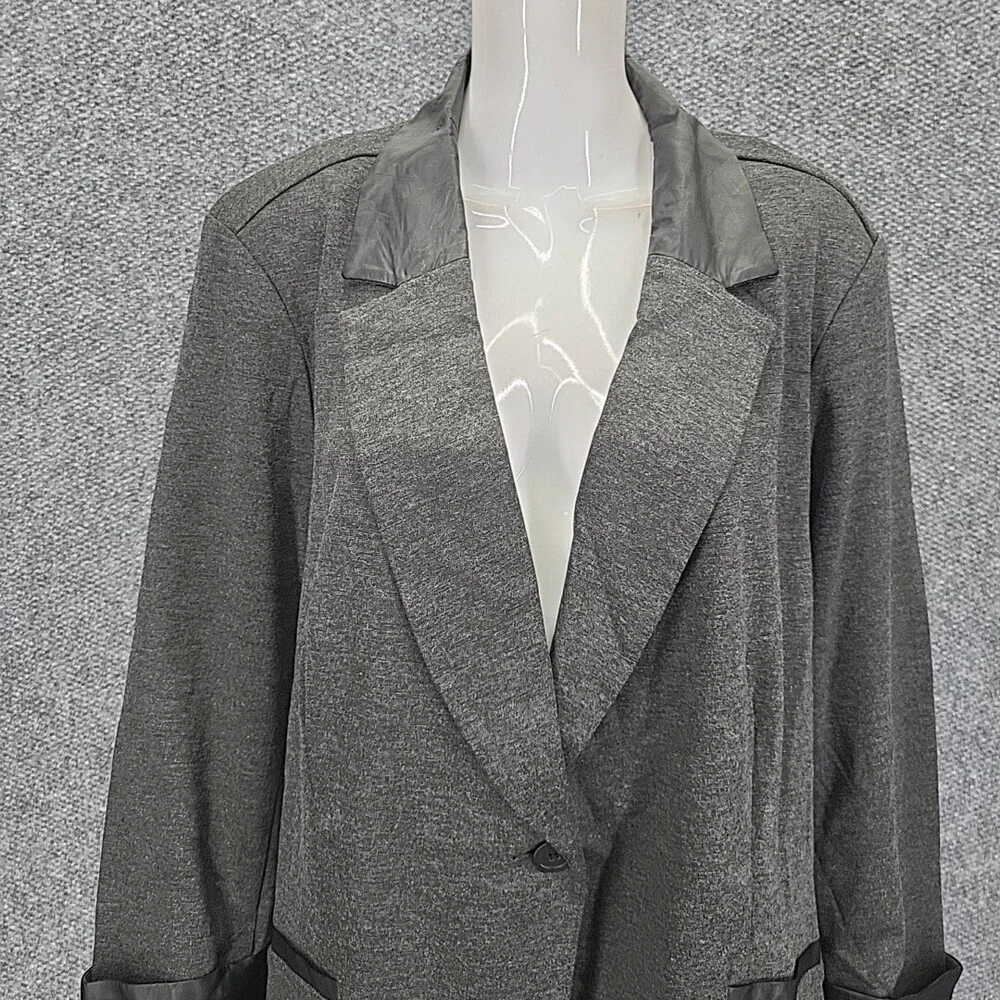 Susan Graver Ponte Knit Jacket with Faux Leather Trim 28W Plus Size 3X Black